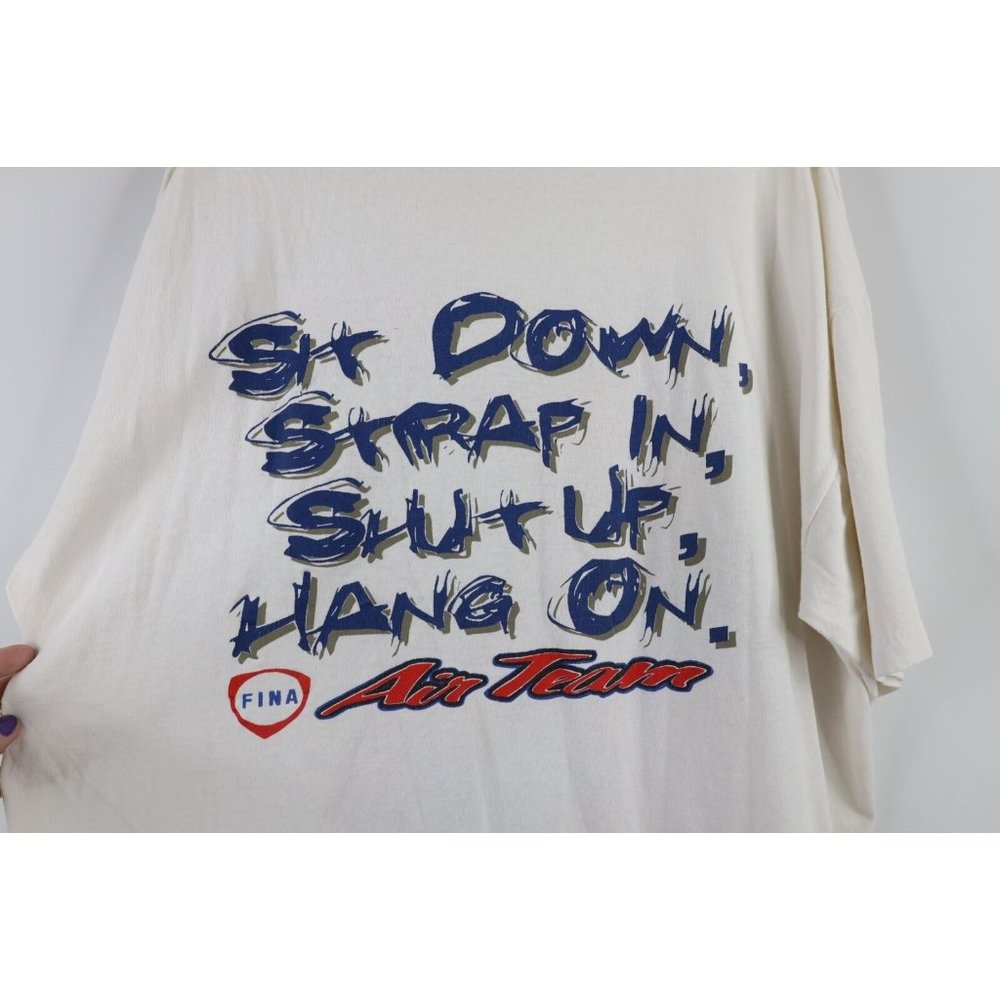 Vintage 90s Streetwear XL Distressed FINA Air Team Spell Out T-Shirt White USA - Picture 11 of 11